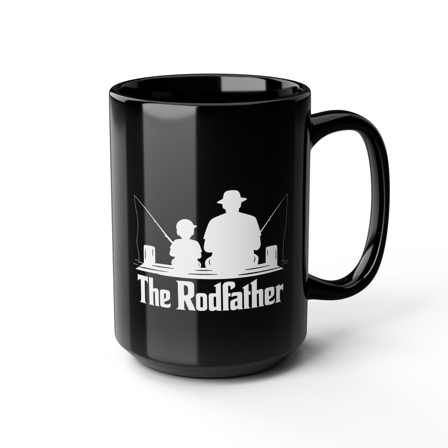 The Rodfather Fishing Mug — 15oz Black Ceramic Coffee Cup