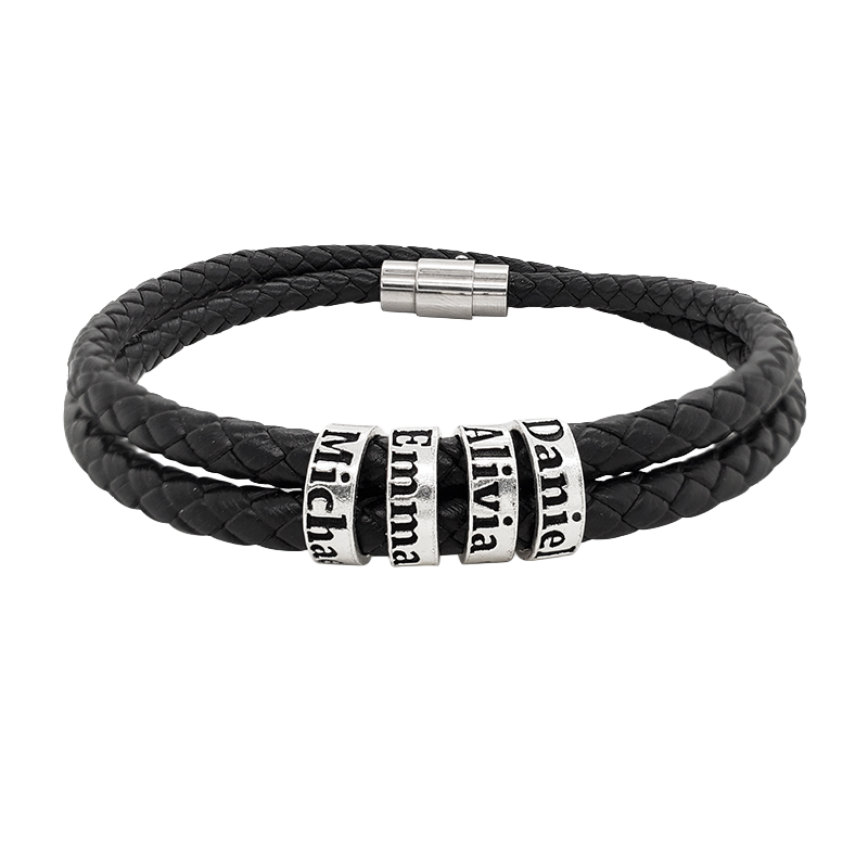 Leather Bracelet with Beads (Engraving)