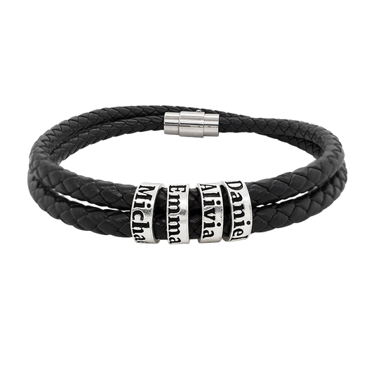Leather Bracelet with Beads (Engraving)