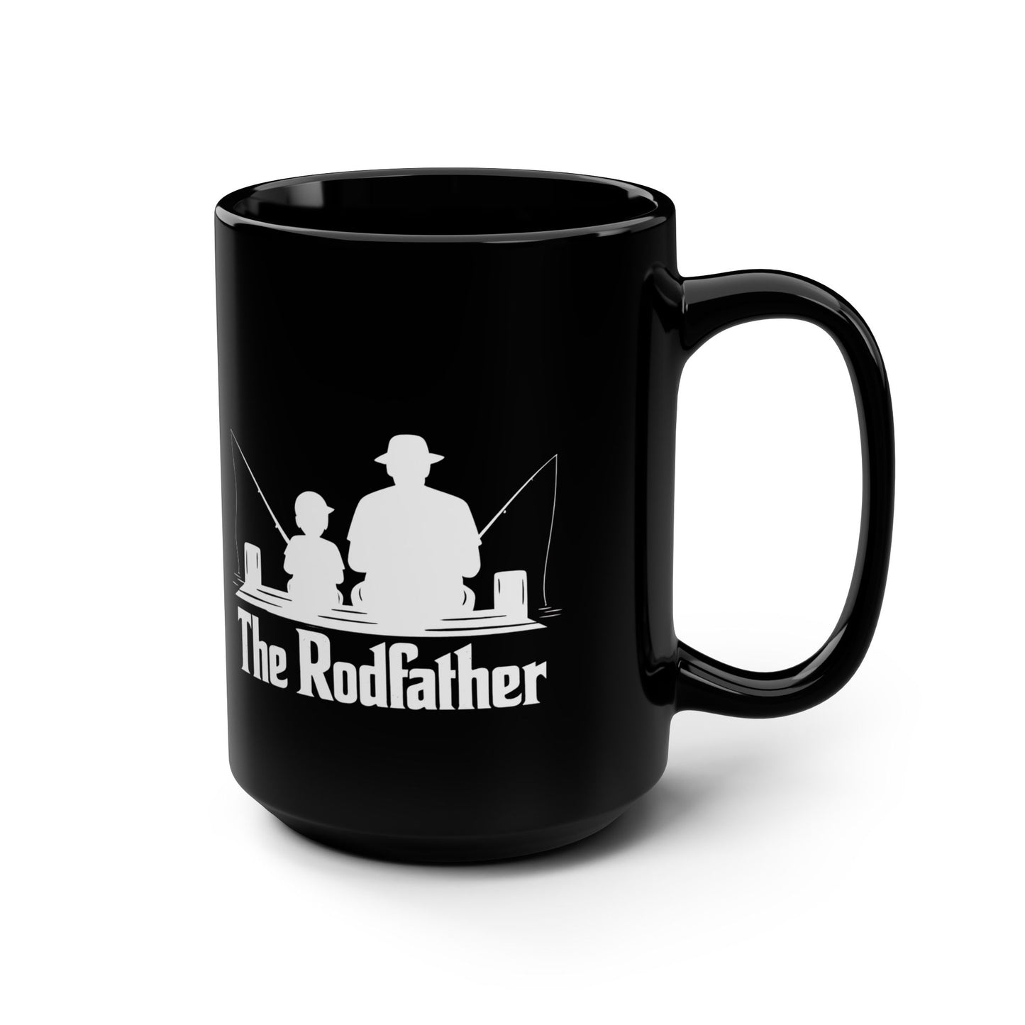 The Rodfather Fishing Mug — 15oz Black Ceramic Coffee Cup