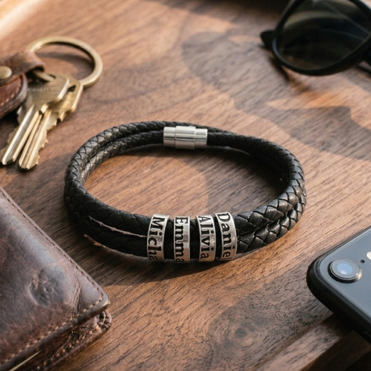 Leather Bracelet with Beads (Engraving)