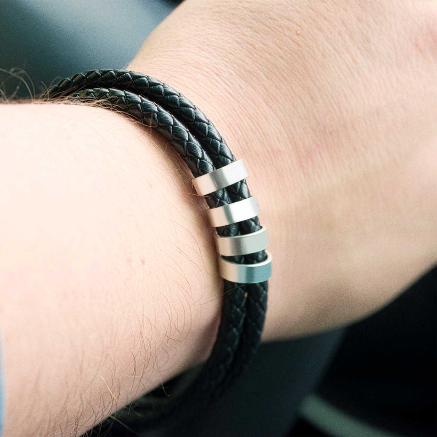 Leather Bracelet with Beads (Engraving)